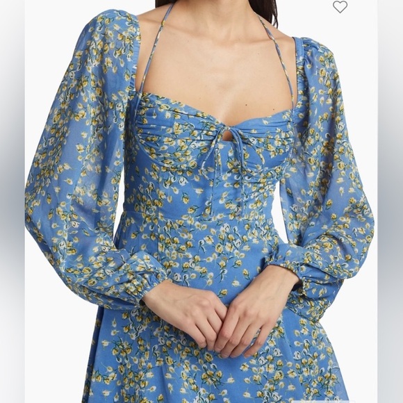 Saks Fifth Avenue Dresses & Skirts - ASTR the Label Blue Floral Mini Dress Sz xS – Long  Puff Sleeve milk maid
